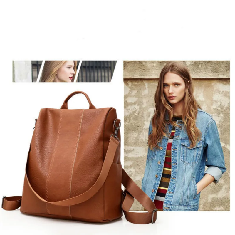 

Korean Version of The New Double Back Anti-theft Double Shoulder Retro Solid Color Backpack