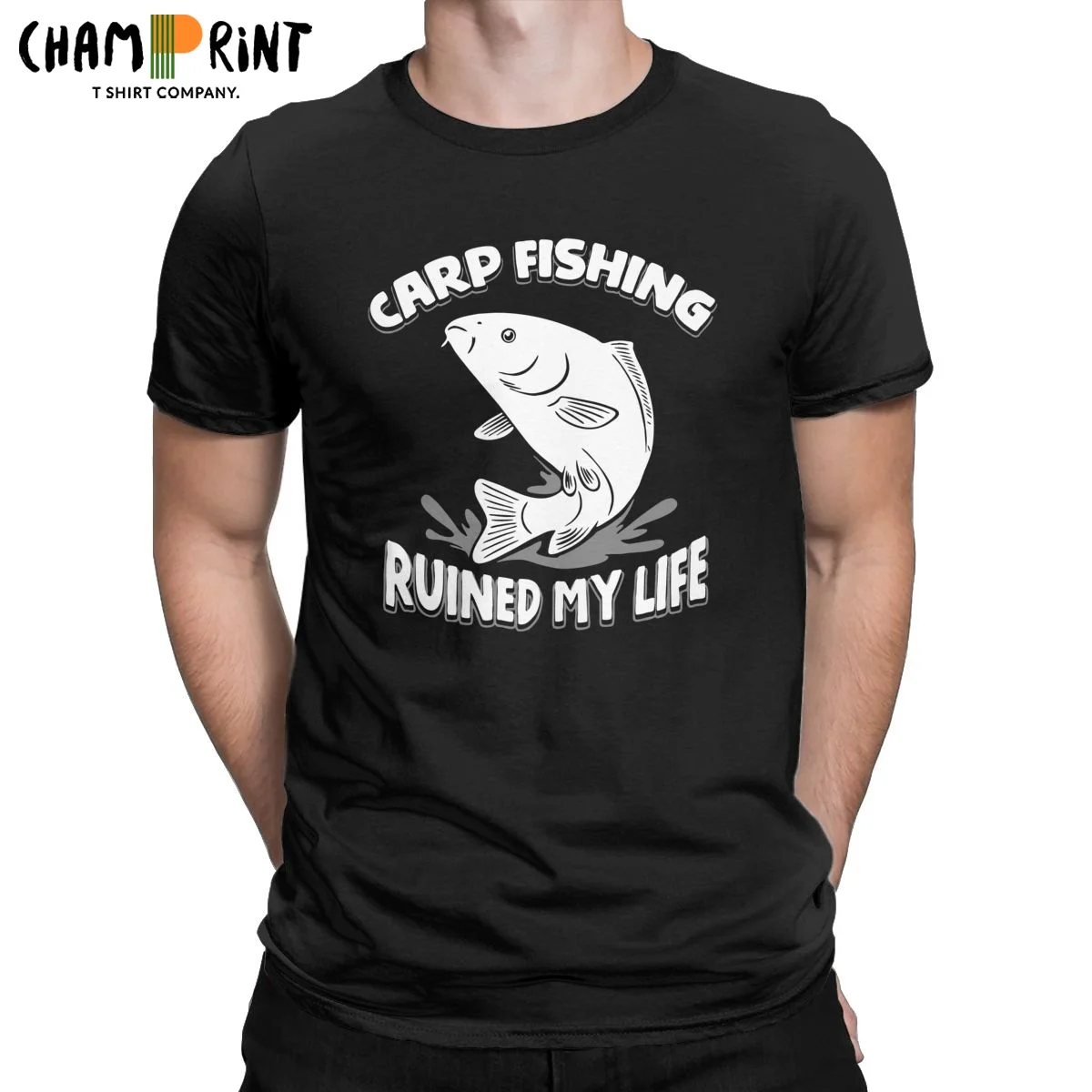 Carp Fishing Ruined My Life Funny Line And Sinker Men's T Shirt Fish Fisherman Humor Tees 100% Cotton T-Shirt Summer Clothing