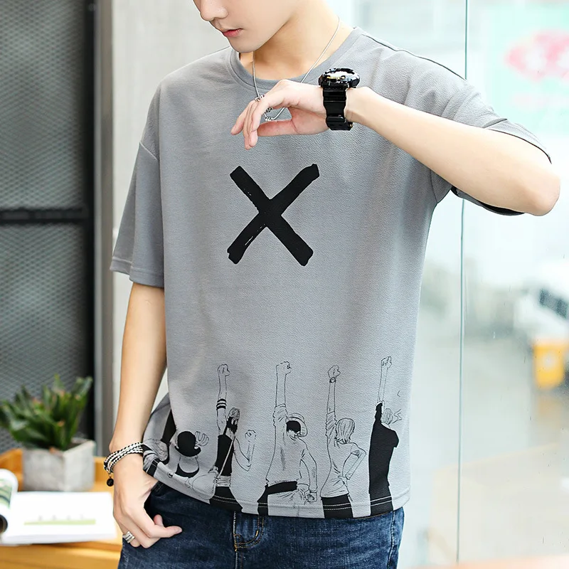 

2021 New Summer Short-sleeved Men T Shirt Casual Literary Five-point Sleeve Loose Half-sleeved Bottoming Oversized T Shirt