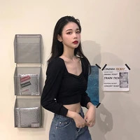 exposed navel high waist woman tshirts short t shirt disco crop top t shirt women exposed clavicle with long sleeve bottoming