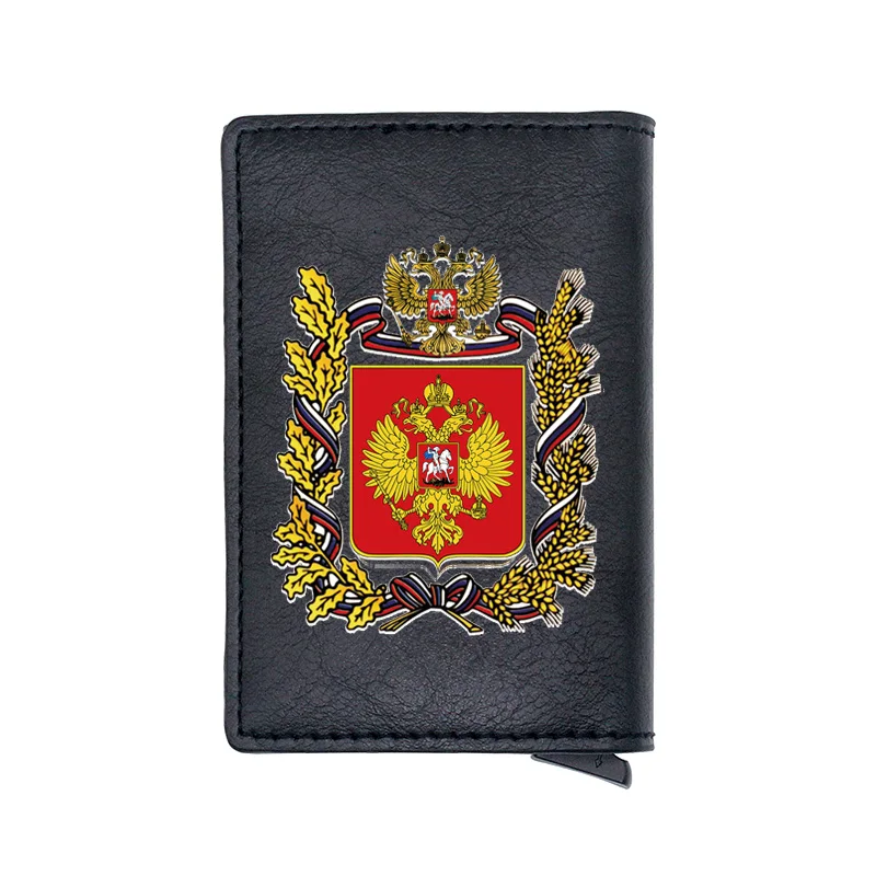 

Russian Double-Headed Eagle Card Holder Wallet Men Women Leather Charm Mini Short Purse Money Clip Gift