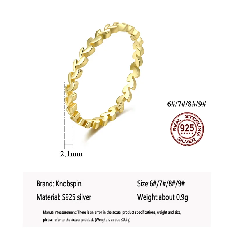 

Knobspin 100% 925 Sterling Silver 2021 Fashion Simple Golden Oive Branch Classic Love For Women Rings Fine Jewelry Gift Wedding