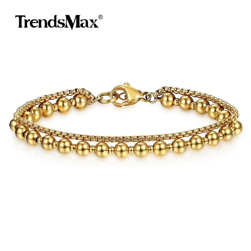 Многослойный браслет цепочка Trendsmax DB268 из нержавеющей стали с бусинами и звеньями