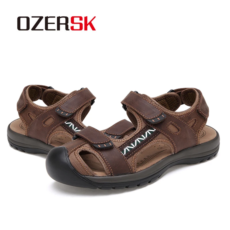 OZERSK/Лидер продаж Летняя мужская пляжная обувь из натуральной кожи сандалии