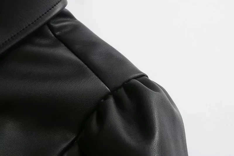 Английская уличная кожаная рубашка с пышными рукавами blusas mujer de moda PU короткая рубашка женские Топы И Футболки
