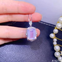 fine jewelry 925 sterling silver inlay with natural gem female luxury popular rectangle lavender amethyst pendant necklace suppo