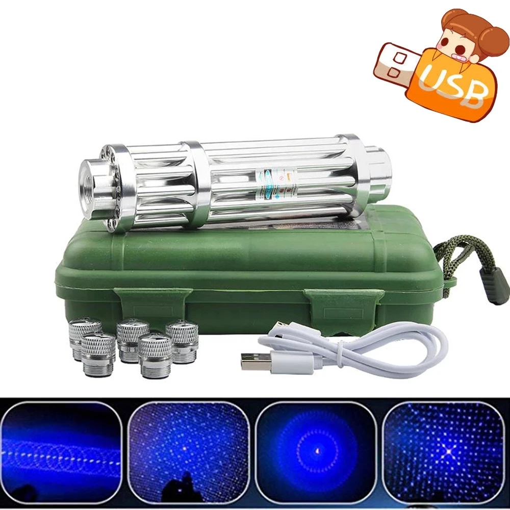 Военная синяя лазерная указка мощный USB аккумулятор встроенный лазерный фонарик