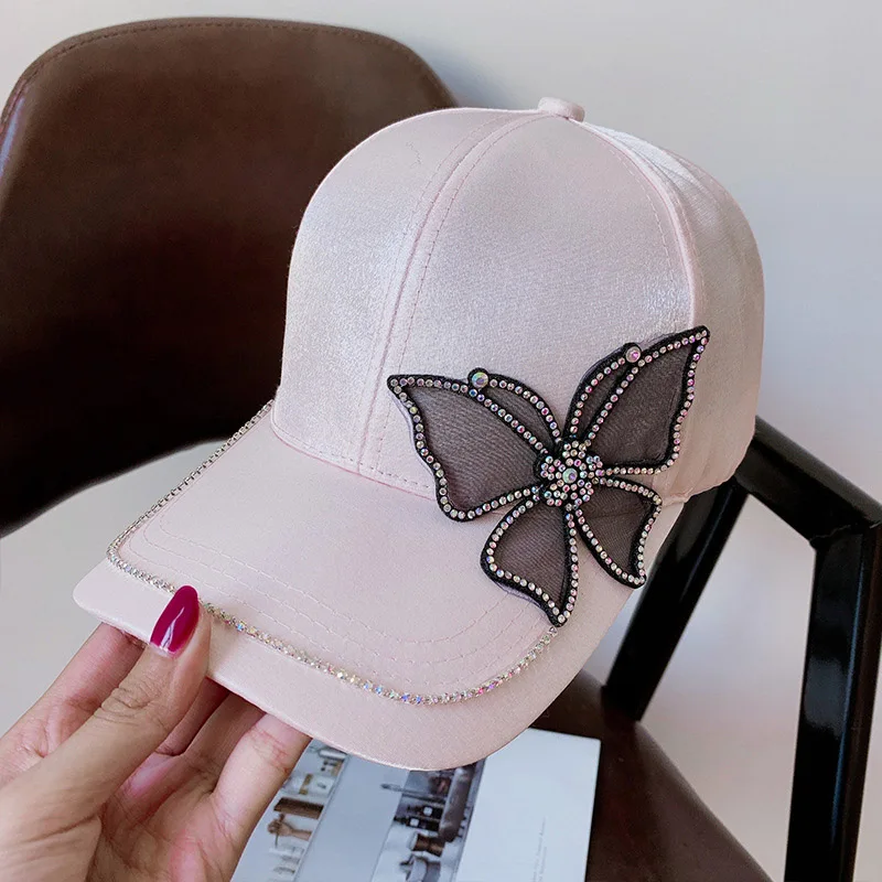 Butterfly Rhinestone Baseball Cap Silk Satin Visor Sun Hat For Women Leisure Adjustable Snapback | Спорт и развлечения