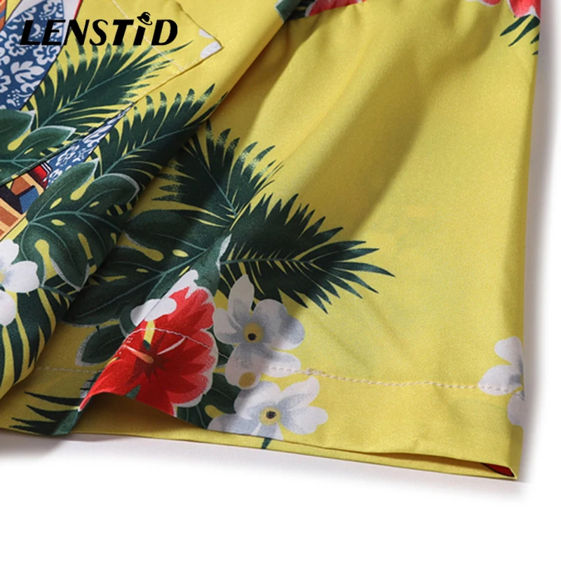 LENSTID 2020 Men Hawaiian Shirt Yellow Hip Hop Streetwear Harajuku Floral Beach Top Short Sleeve Summer Aloha Shirts | Мужская одежда