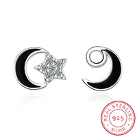 925 sterling silver earrings star moon charm punk small earring for women asymmetry fine jewelry brincos 2019 christmas gift