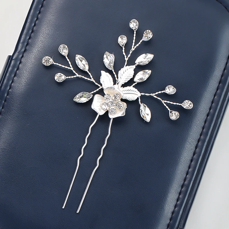 

Trendy Rose Gold Silver Color Hairpin Stick Bridal Hair Clips Women Crystal Flower Wedding Hair Accessories Rhinestone Jewelry