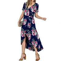 european american womens summer new fashion print v neck short sleeved irregular skirt sexy high waistslim elegant street dress