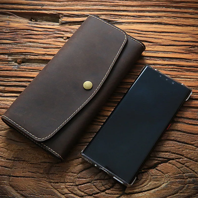 LEACOOL Винтажный Мужской кошелек из натуральной кожи большой объем Crazy Horse Кожаный