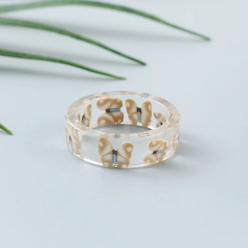 Кольцо из акриловой смолы женское цветное прозрачное с фруктами цветами