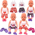Кукла Летний костюм из 2 предметов одежды + обувь с 2 отверстиями подходит для куклы новорожденных 18 дюймов в американском стиле и 43 см, кукла новорожденного, русская кукла для девочек, игрушка сделай сам