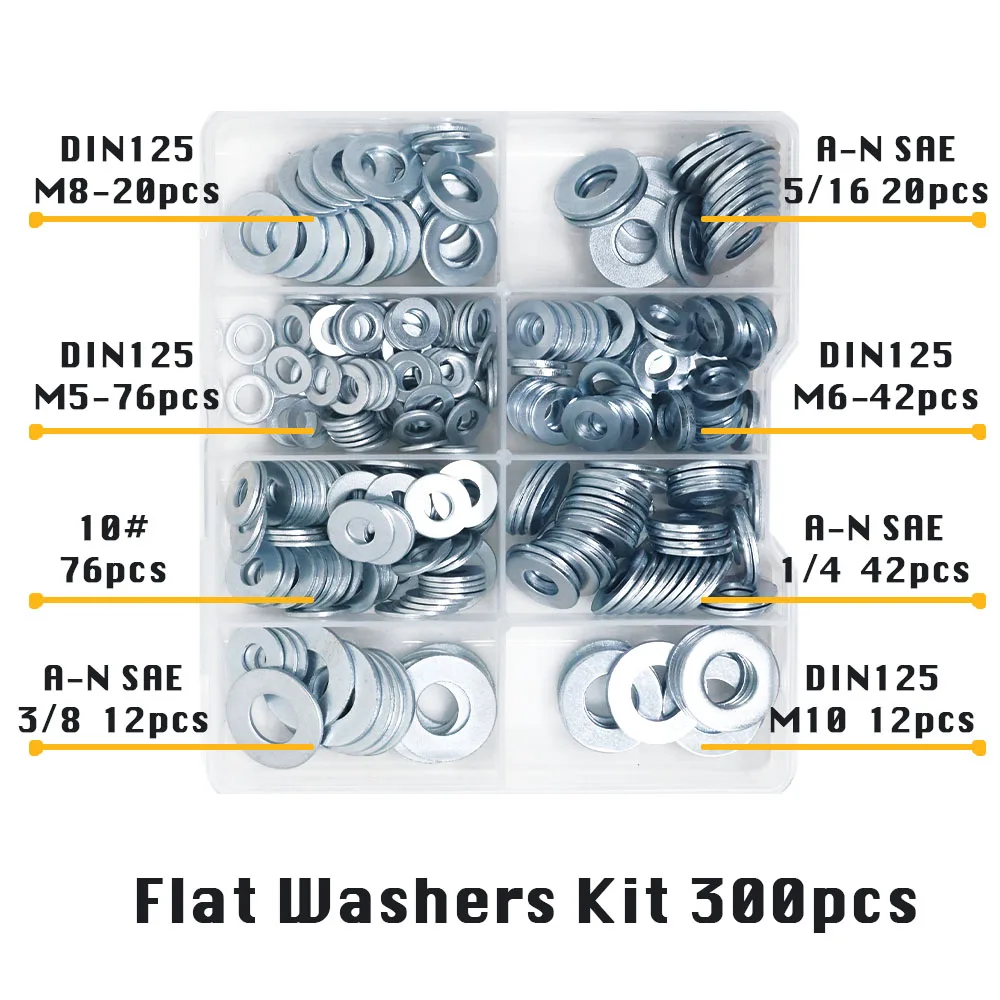 Т. К. Отличный набор оцинкованных плоских шайб SAE 1/4 3/8 5/16 10 # DIN125M5 M6 M8 M10 300 шт.|Мойки| |