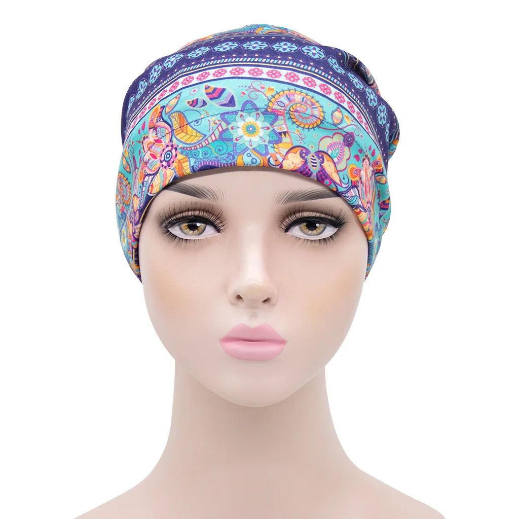 

2021 Female Print Cotton Turban Chemo Hat Muslim Double Sided Satin Beanie Head Scarf Hijab Femme Mussulman Turbans Headbands