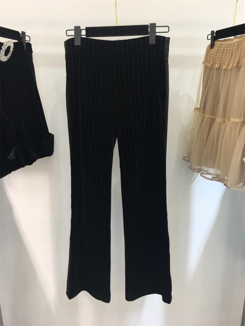 

2021 autumn winter new trousers high quality black striped velvet pants