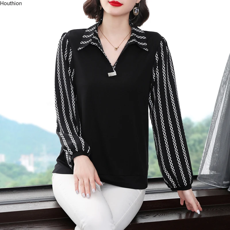 

Блузка женская шифоновая с длинным рукавом и воротником-поло