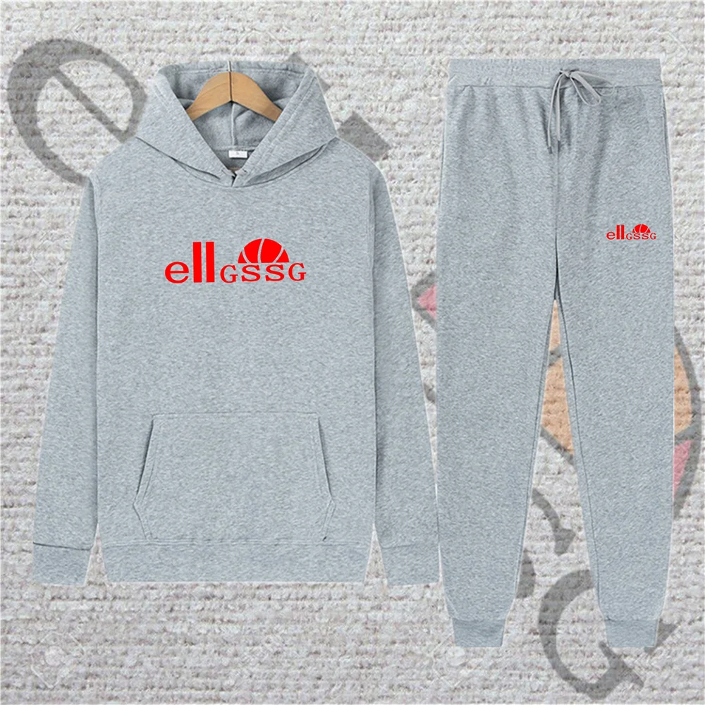 

Spring and Autumn Men's New Sports Casual Pocket Long Sleeve Drawstring Hoodie Sweatpants Suit Casual Sportswear Running Wear