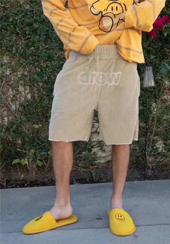 

Justin Bieber Drew House Casual Shorts Men Women Corduroy Short Hiphop Streetwear High Quality Fashion Shorts Men