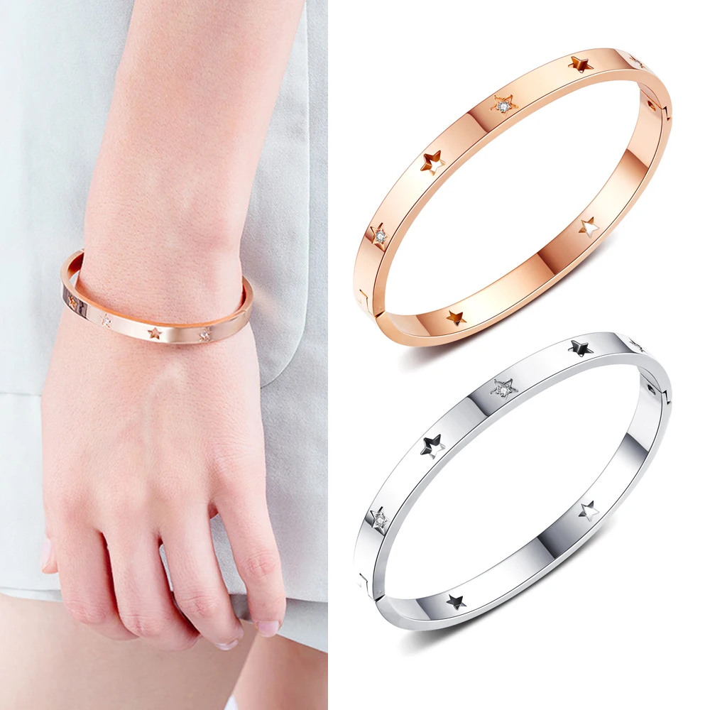 Модный браслет со звездами из нержавеющей стали с сердечками для женщин женские