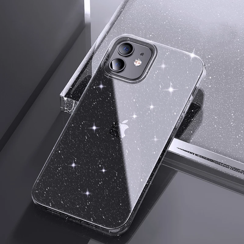

Bling Glitter Transparent Case For iPhone 12 11 Pro Max Mini XR X XS 8 7 Plus Soft Silicone Cover Shining Starry Sky Phone Shell