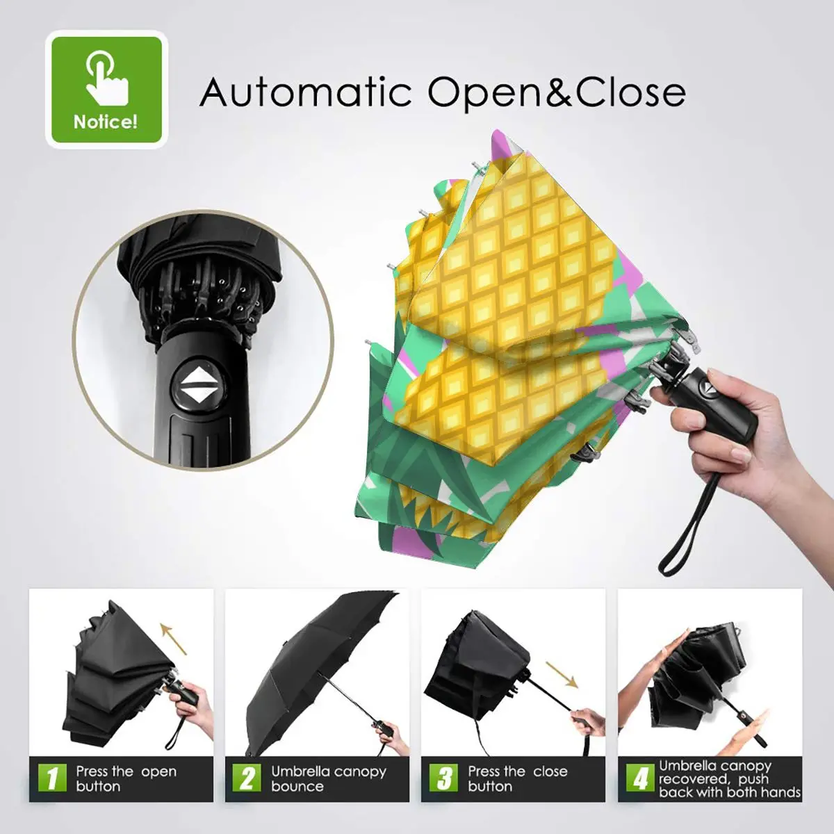 Economici Ombrello Automatico Pieghevole Resistente Al Vento Foglie Tropicali Automatiche Ananas Verde Menta Ombrelli Antivento Pioggia Per Uomo Ombrellone