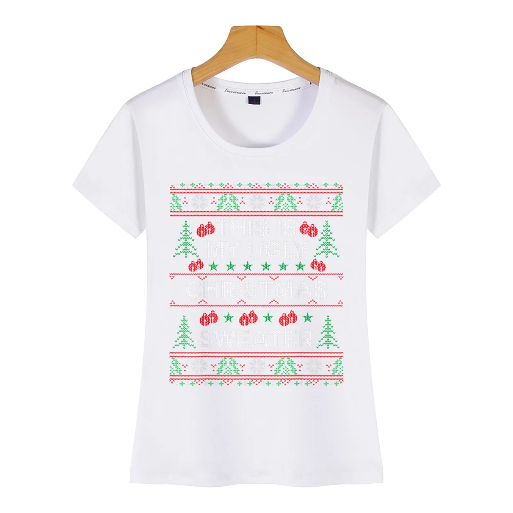 Tops T Shirt Women this is my ugly christmas sweater funny Fashion White Cotton Female Tshirt | Женская одежда