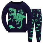 Пижамный комплект с динозавром для маленьких мальчиков, Детская Пижама с мультипликационным динозавром, комплекты одежды для сна, футболка с длинным рукавом, ночная рубашка, Детская Пижама с мультипликационным рисунком