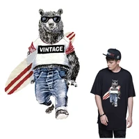 cool bear surfing iron stickers men patches heat transfer clothes stripes thermal stickers t shirt diy applique parches ropa