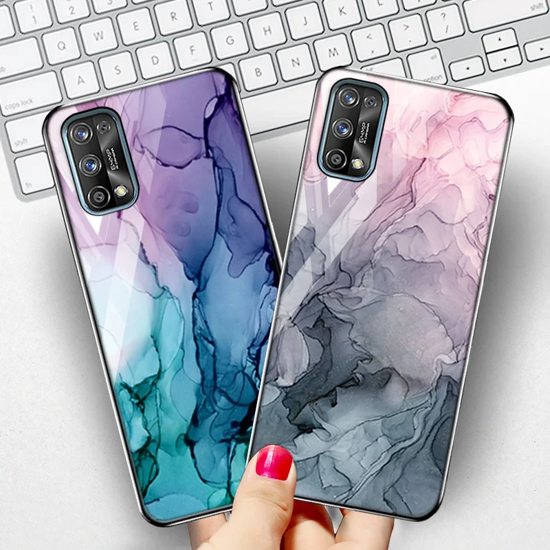 Case For OPPO Realme 7 Pro Cases Luxury Marble Tempered Glass Phone Fundas Realme C3 6 5 X2 Pro 6i  7i C17 X7 XT Cover
