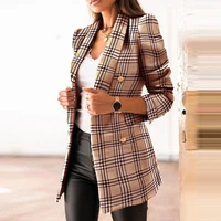 casual double breasted plaid suits coat slim office lady suit collar blazer jacket women elagant chic coats spring 2021