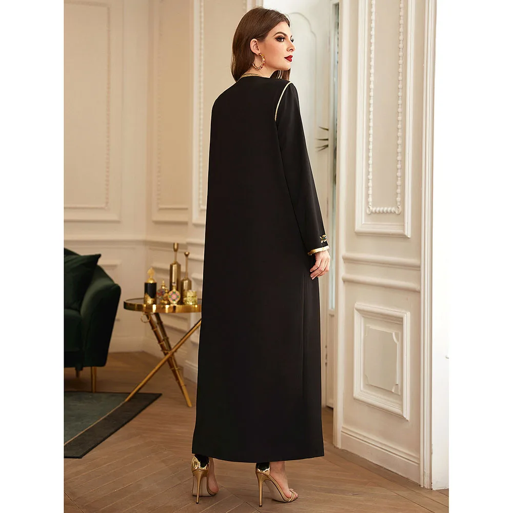 Черная абайя с камнями Дубай мусульманская Мода длинное платье поясом V-образным