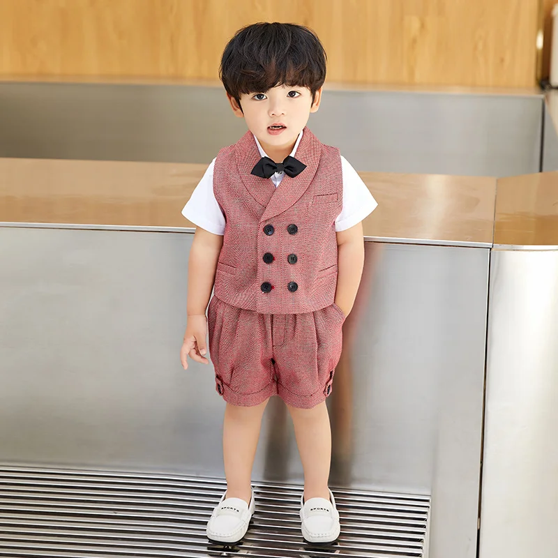 

Toddler Boy Clothes Suits Children's Clothes Sets Blouse Vest Pant Bow Tie Formal Outfits Children Birthday Party Dress Boys Set