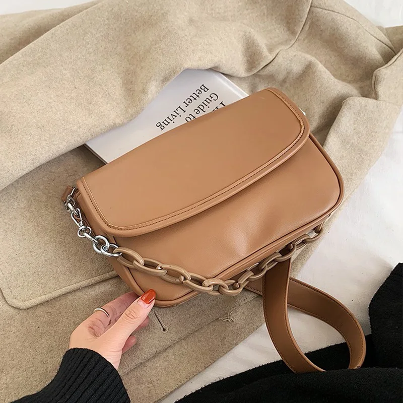 

2021 Thick Chain Shoulder Bags for Women Crossbody Handbags Coffee Female Luxury Simply Trend Lady Cross Body Bag Purses 2 Strap
