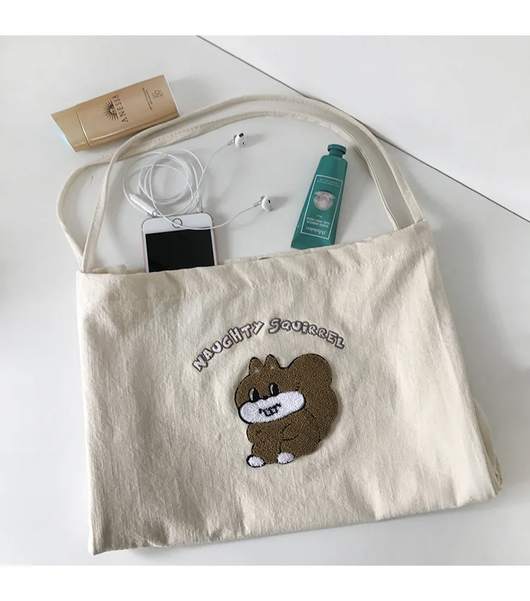 Новинка 2020 весенние холщовые синие сумки через плечо с животными вместительная