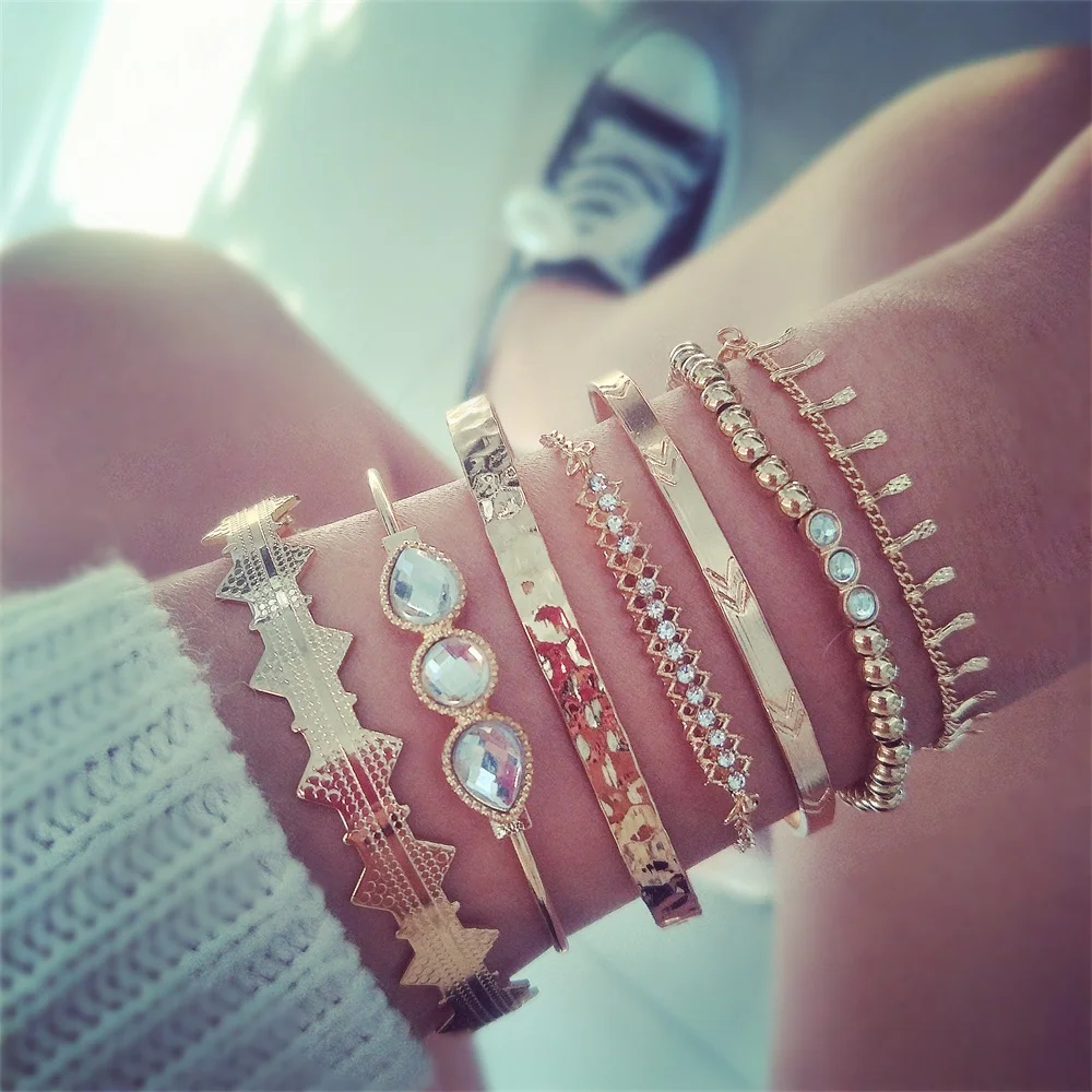 7 шт./компл. богемный золотой браслет с каплями воды стрелка ананас из кристаллов