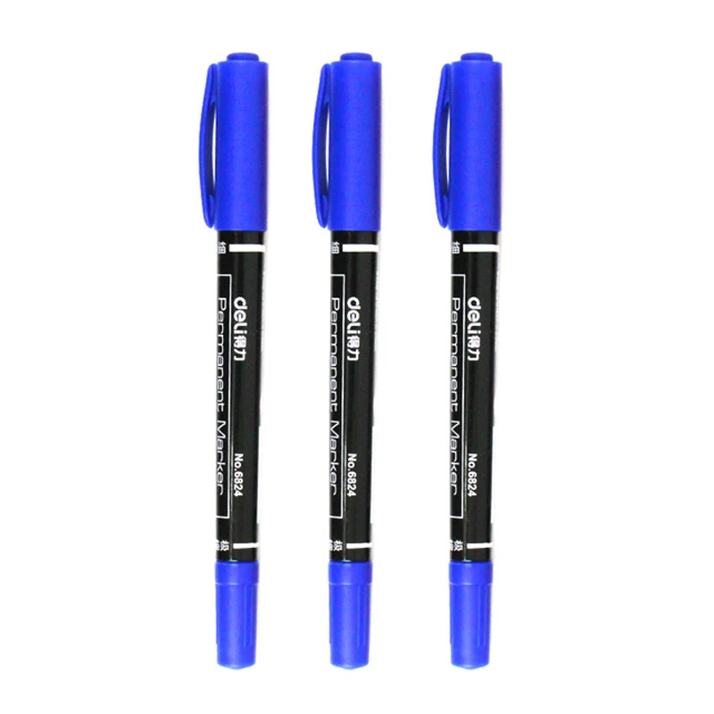 Blue 3 шт./партия, двойной наконечник 0,5/1 мм, быстросохнущие перманентные маркерные ручки для ткани, металла, качество, Fineliner, черный, синий, красный чернильный рисунок - Цвет: Blue