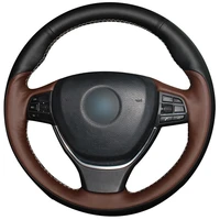 non slip durable black leather coffee leather car steering wheel cover for bmw f10 2014 520i 528i 2013 2014 730li 740li 750li