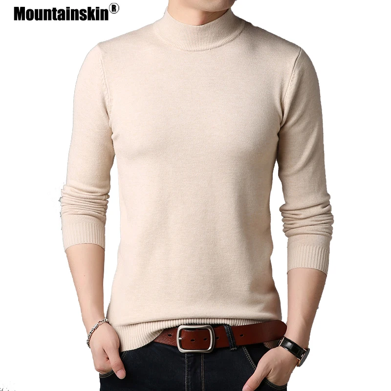 Мужской повседневный вязаный свитер Mountainskin однотонный шерстяной с полувысоким