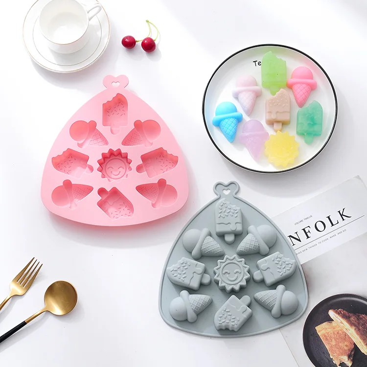 

1Pc 9 Grid Summer Theme Silicone Ice Mold Grid Ice Box Chocolate Candy Cookie Dessert Cake Mold Complementary Food Epoxy Mold
