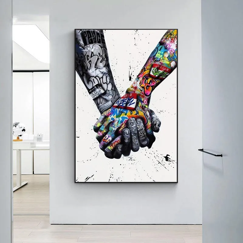 

Street Graffiti Art Canvas Painting Lover Hands Wall Poster and Prints Creativity Wall Picture for Living Room Unique Decoration