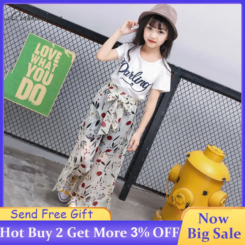 Комплект одежды для девочек модная футболка с коротким рукавом буквенным