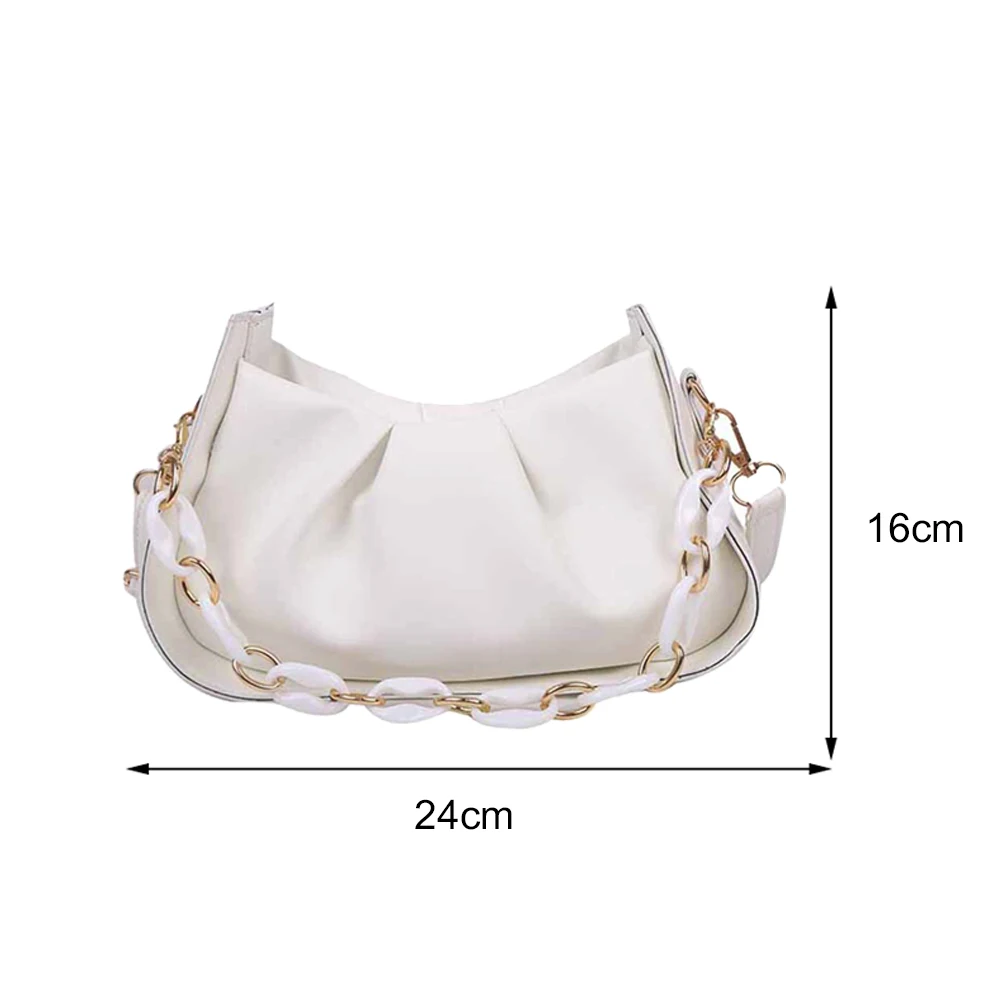 

Fashion Women Pleated Crossbody Shoulder Bag PU Leather Elegant Messenger Bags Casual Ladies Acrylic Chain Small Handbags Purses