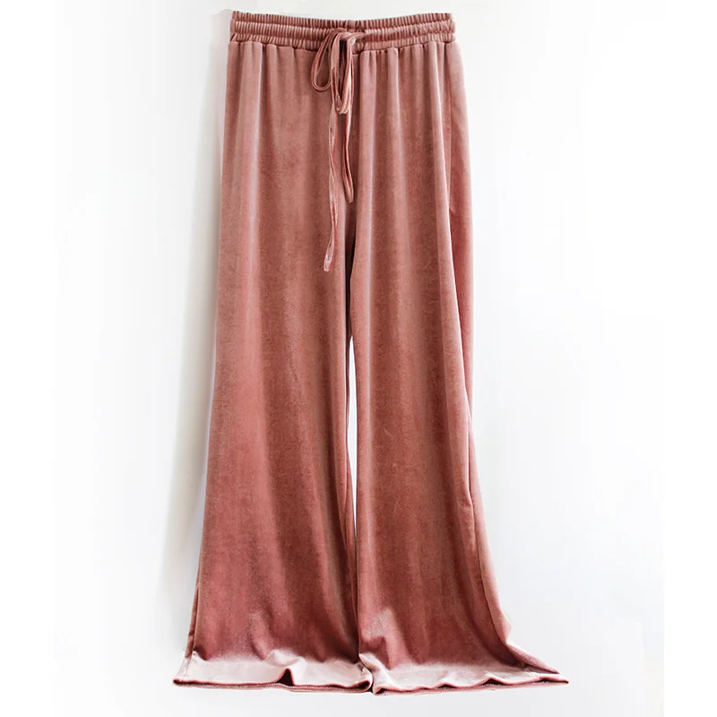 

Gold Velvet Wide Leg Pants Women Lace Up Autumn Winter Pants Women Loose Casual Ladies Long Trousers Soft High Waist Pants C5909