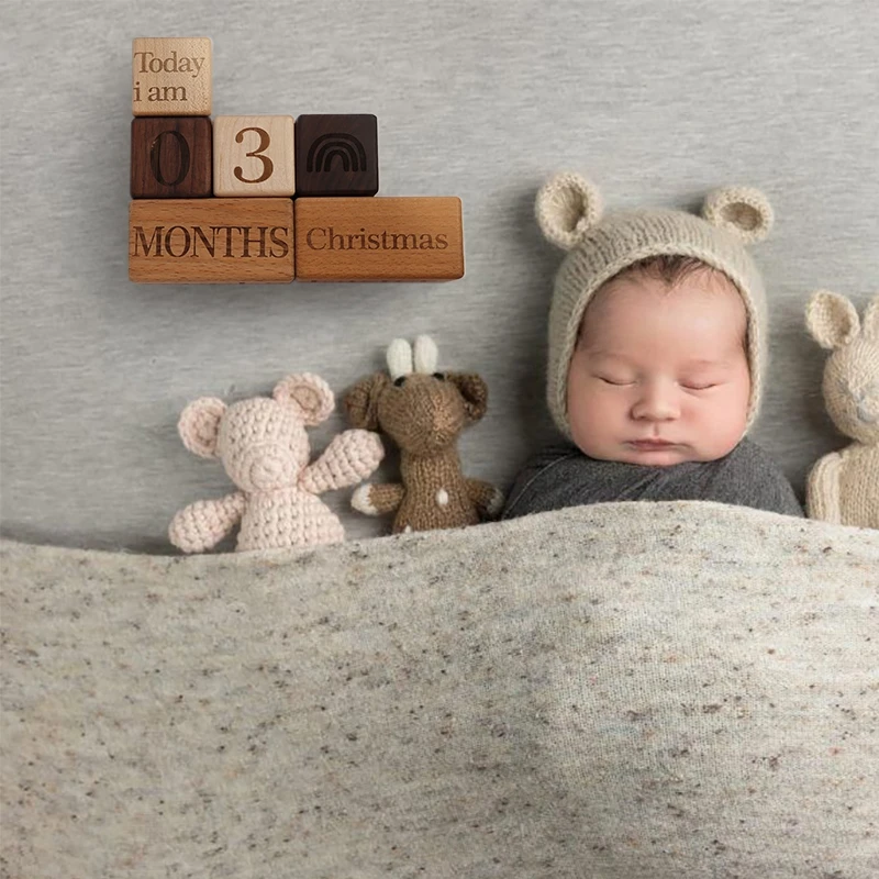 

1set Baby Milestone Wood Blocks Commemorative Baby Monthly Growth Milestone Photography Props Toy Supplies Birth Gift Product