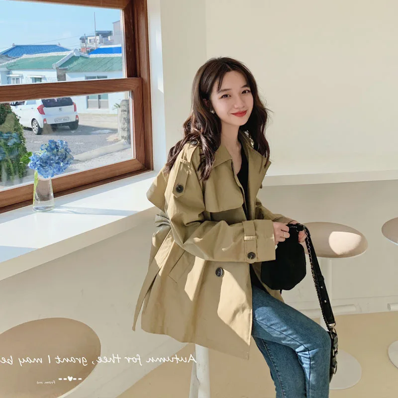 

Женский двубортный тренчкот, повседневный простой классический длинный тренчкот с поясом, весна-осень-зима 2021