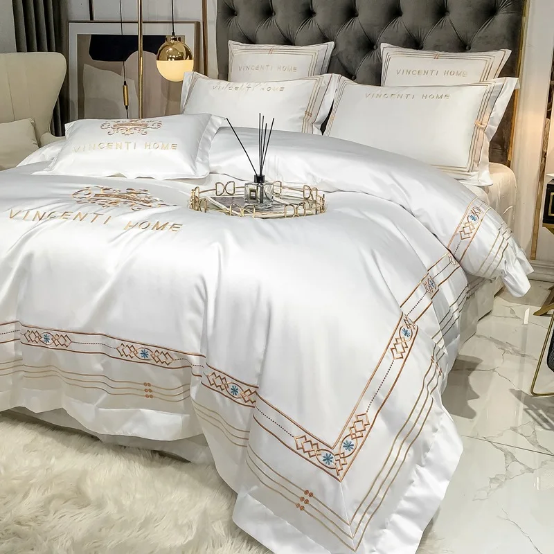 Шелковистый сенсорный комплект постельного белья роскошная вышивка