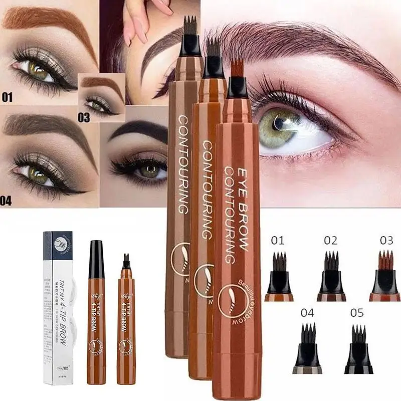 

Four Headed Eyebrow Pencil Waterproof Makeup Long Lasting Tattoo Beauty Eyebrow Liquid Pen Miniature B7M6